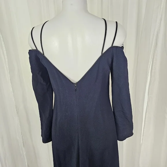 Joseph Aboud Deep Navy Blue Strappy Off-Shoulder Long Sleeve Dress Size 8 - Picture 10 of 14